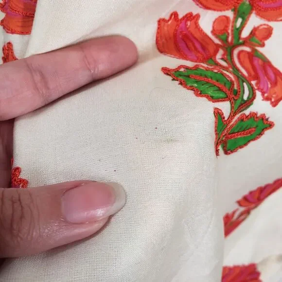 Womens Cream Kurta Top Large Lace Floral Embroidered Bohemian Straight Tunic - Picture 11 of 16